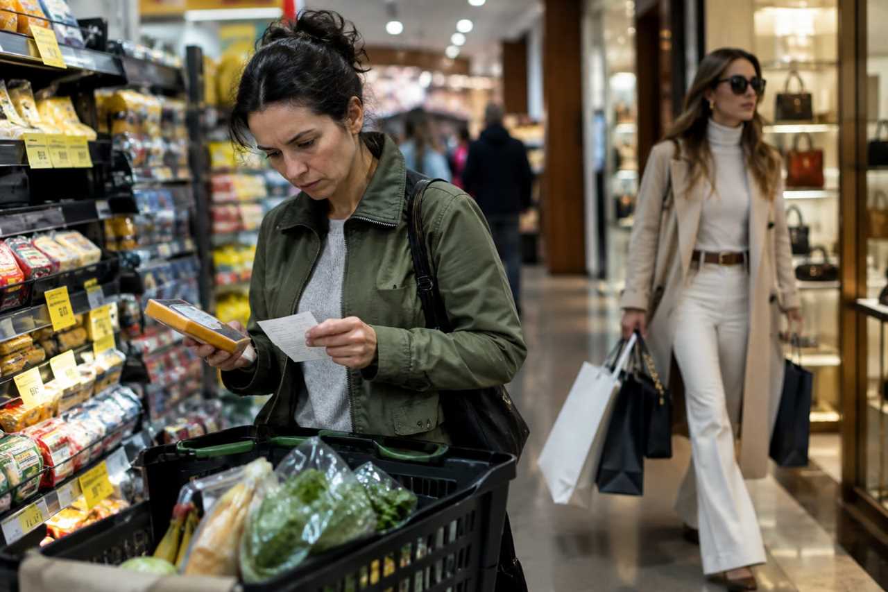 Contrasting shoppers reflect the widening economic divide.