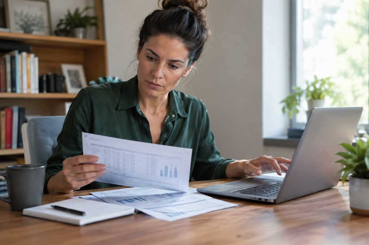 Entrepreneur reviewing business finances at desk.